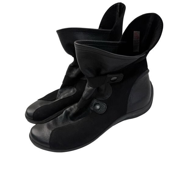 ARCHE France Suede Leather Moto Ankle Boots Bootie Snap Size 6 US Black Gothic - Picture 1 of 9